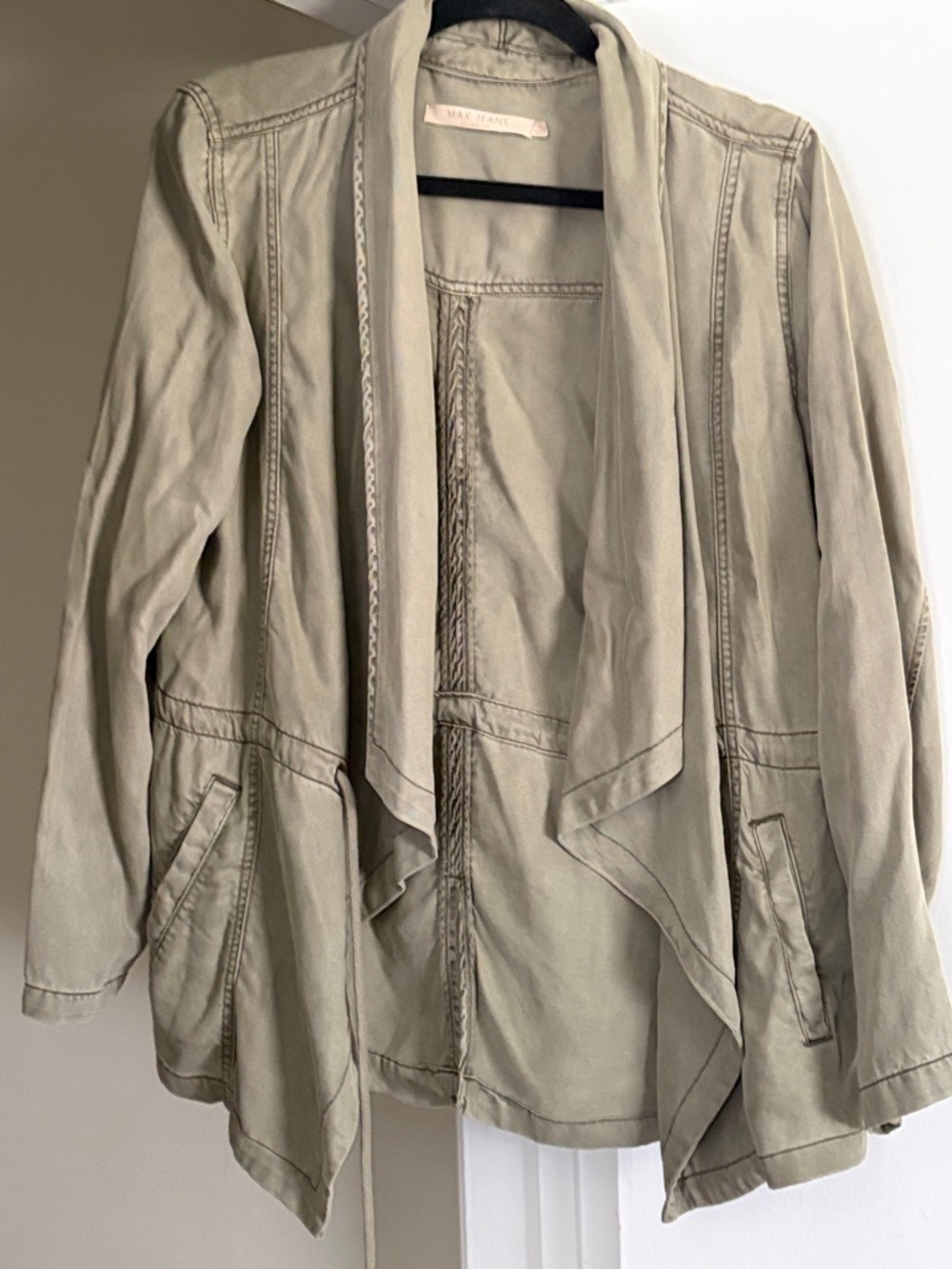 MAX JEANS Light Olive Draped Open-Front Jacket SZ L
